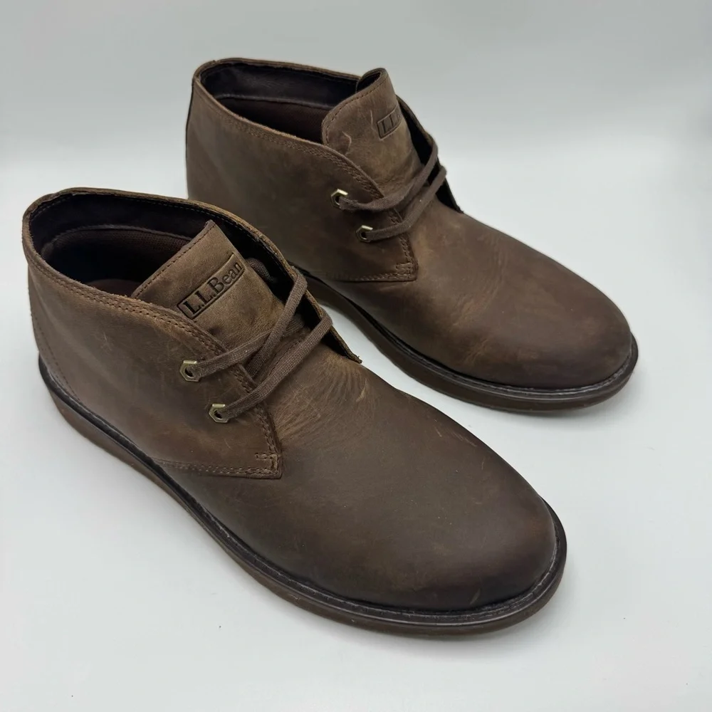 LL Bean Stonington Chukka Boots Mens 11.5 Brown Oiled Leather Lace Up Desert